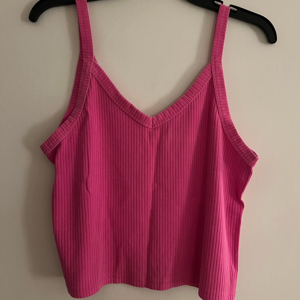 Hot Pink V Cut Cropped Tank Top